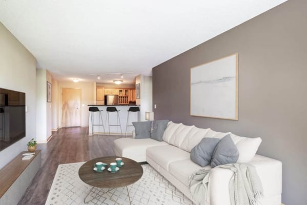 A modern living room setup in a senior apartment