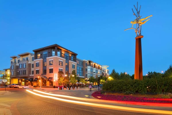 Exterior view of the building with outdoor landscaping