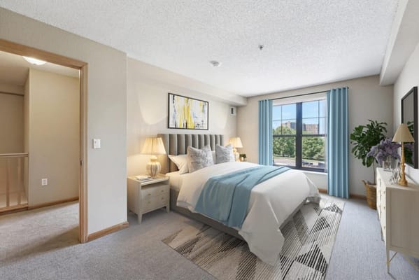 Bright and welcoming resident room with modern decor