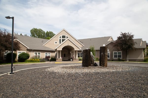 Exterior view of a senior living facility entrance