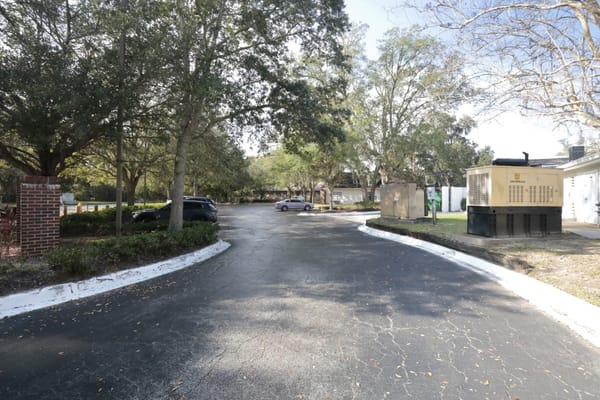 View of the parking area with trees