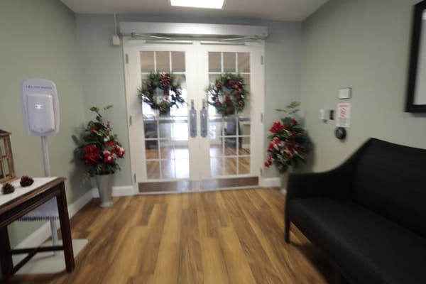 Interior view of a decorated lobby area