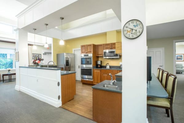 Bright kitchen area in a senior living facility