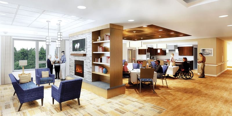 Interior common area with residents and staff