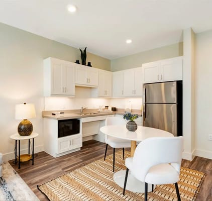 Modern kitchen area in a senior living unit