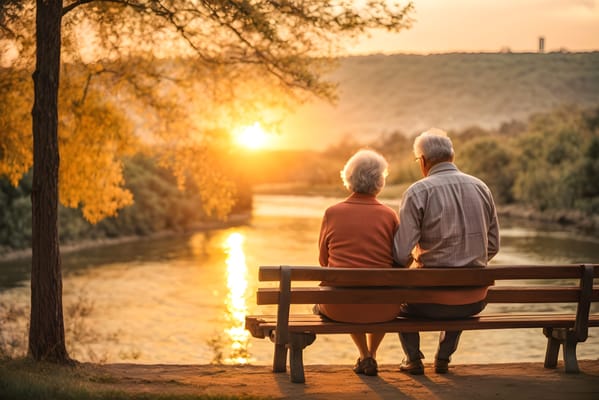 Couple enjoying a sunset by the river
