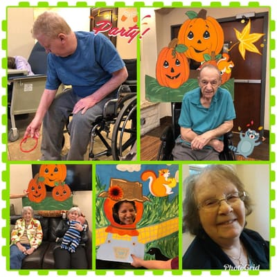 Residents enjoying activities at a festive party