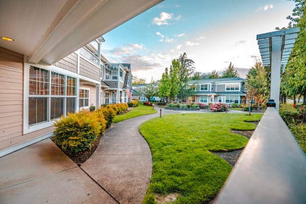 Pathway and garden area of a senior living facility