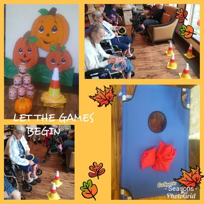 Residents participating in games in a common area