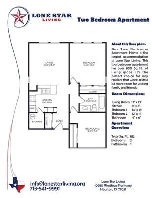 Architectural floor plan of a two-bedroom apartment