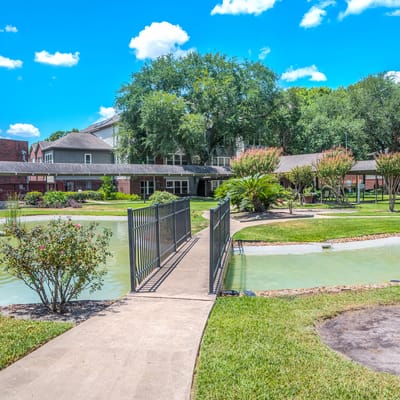 Beautiful outdoor walkway and garden area at the facility