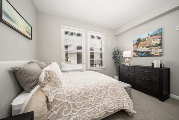Well-decorated private resident room with natural light