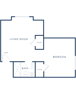 Architectural floor plan of a living room and bedroom