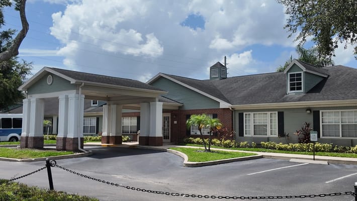 Exterior view of Brookdale Conway facility with entrance