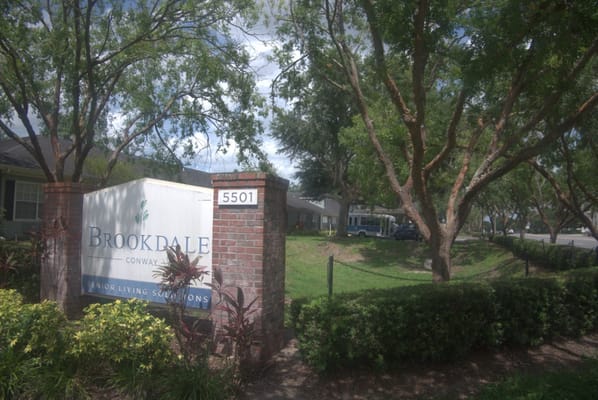 Entrance sign for Brookdale Conway senior living facility