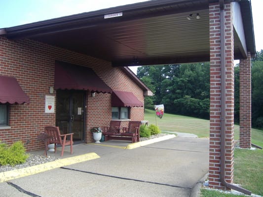 Exterior view of a senior living facility entrance