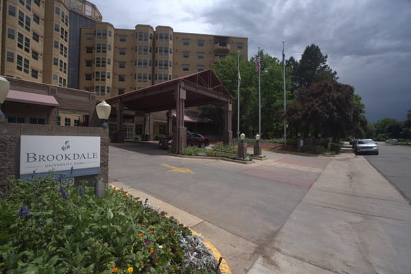 Entrance of Brookdale University Park with landscaping