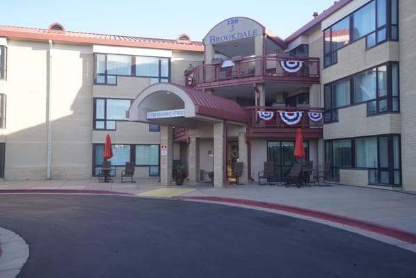 Exterior view of a senior living facility entrance