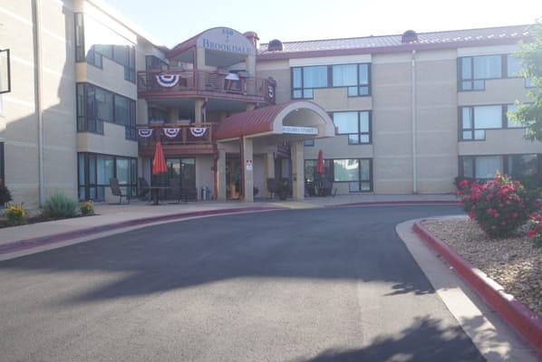 Exterior view of a senior living facility entrance