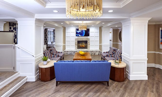 Interior view of a common area with seating