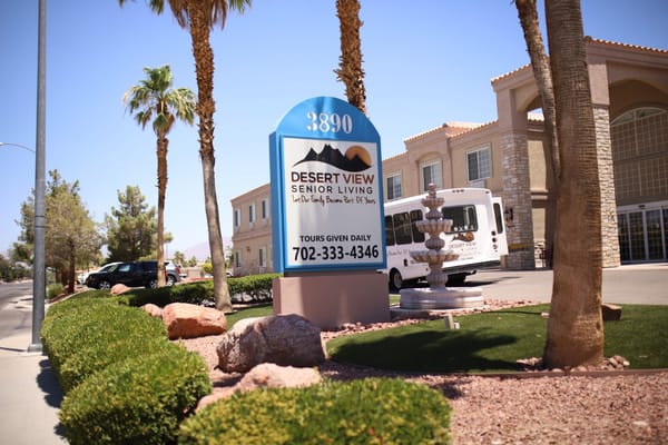 Exterior view of Desert View Senior Living with signage