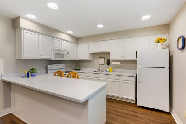 Bright, spacious kitchen in a senior living facility