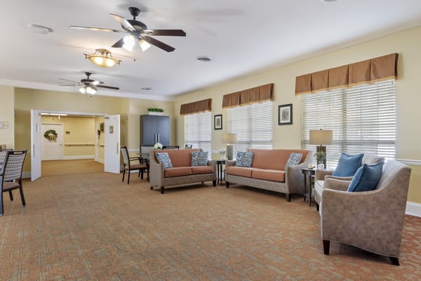 Bright common area with comfortable seating