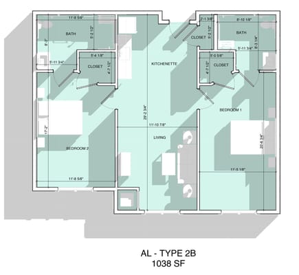 Architectural floor plan for assisted living unit