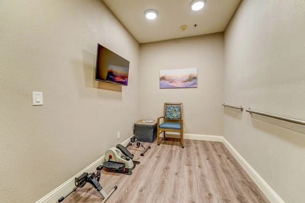 Interior fitness area with exercise equipment