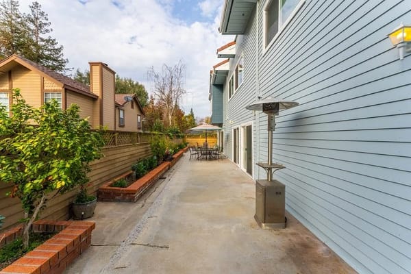 Walkway beside the facility with outdoor seating
