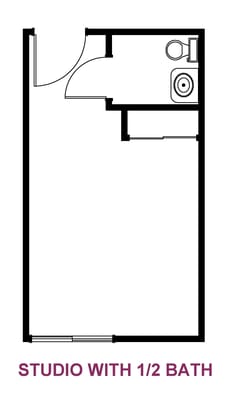 Architectural floor plan of a studio unit with bathroom