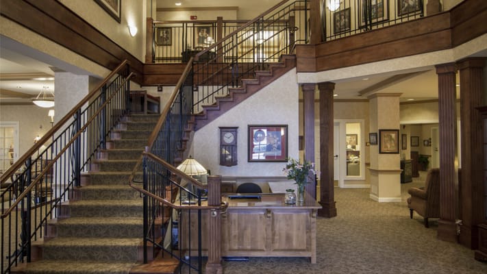Interior view of the lobby with a staircase