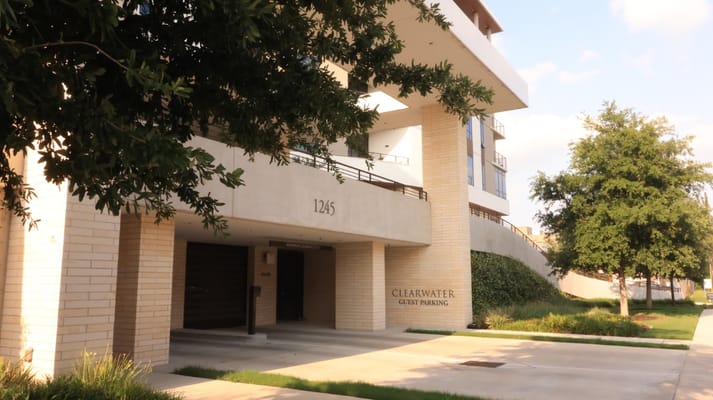 Exterior view of Clearwater facility with guest parking