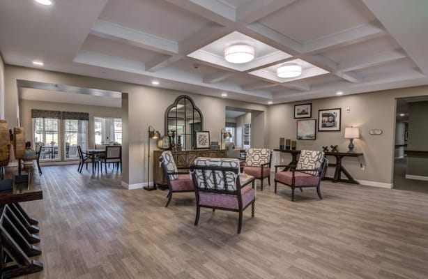 Bright and inviting common area with seating
