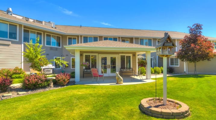 Exterior view of the facility with garden