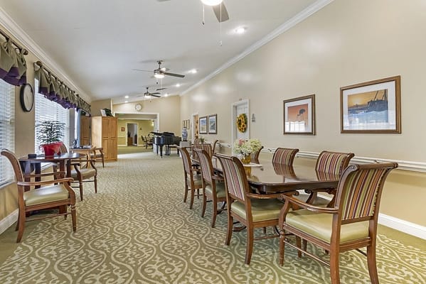 Interior view of a dining area in an assisted living facility