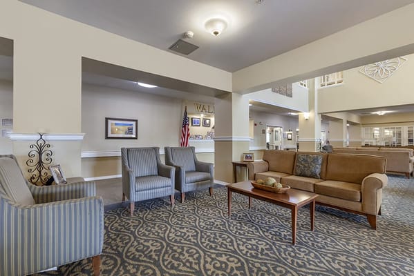 Interior view of a common area with seating