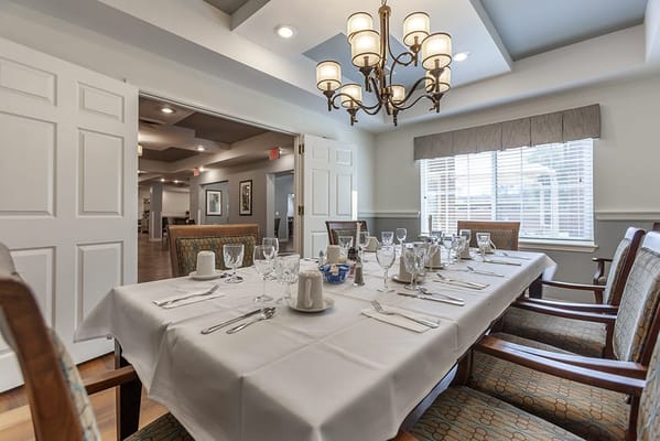 Elegant dining room setup with a large table