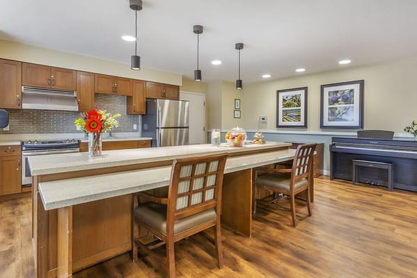 Interior view of a modern kitchen in assisted living