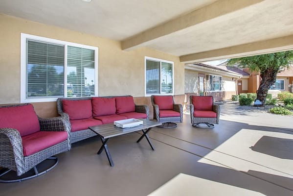 Outdoor patio area with seating