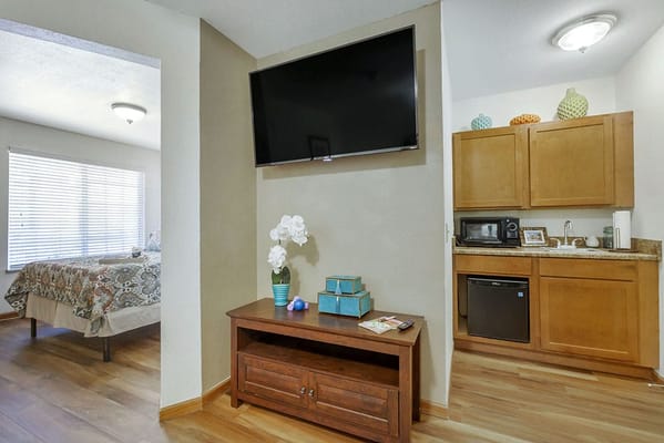 Cozy private living space with kitchenette