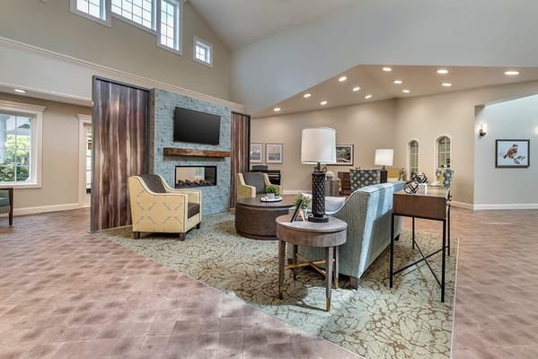 Bright and spacious interior common area with seating