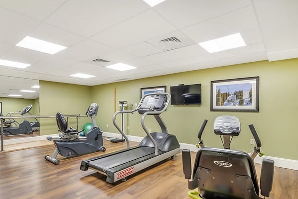 Fitness equipment in a bright exercise room