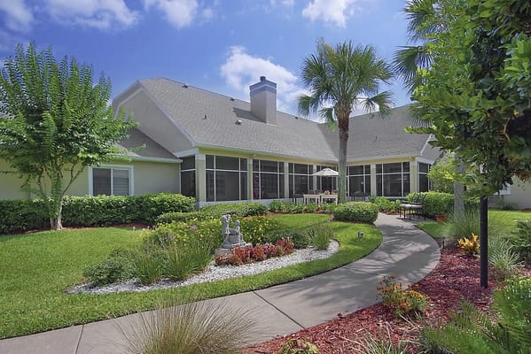 Beautiful garden area with pathway and seating