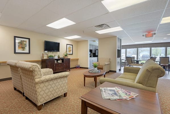 Comfortable common area with seating and decor
