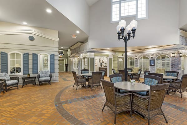 Interior view of a common area with seating