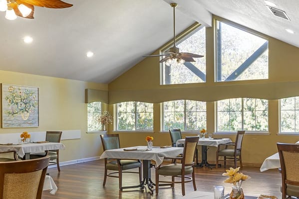 Dining area with tables and natural light