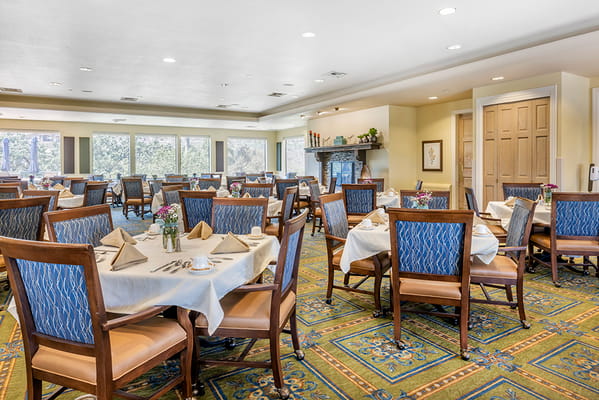 Bright dining room set for a meal