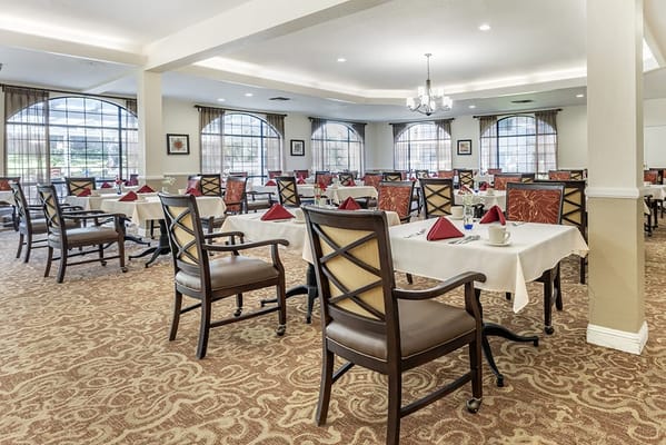 Dining room with neatly arranged tables and chairs