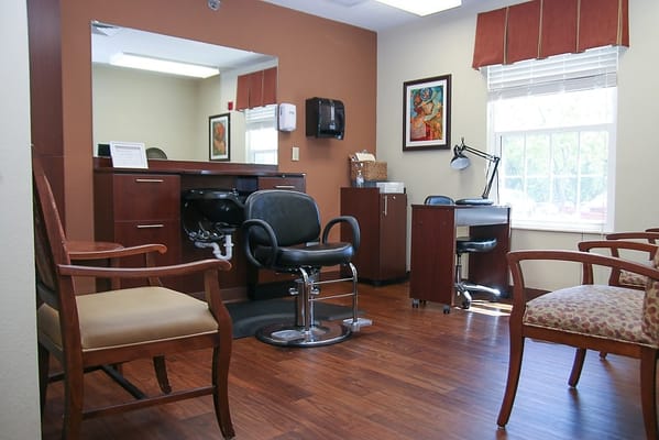 Interior view of a salon area with equipment